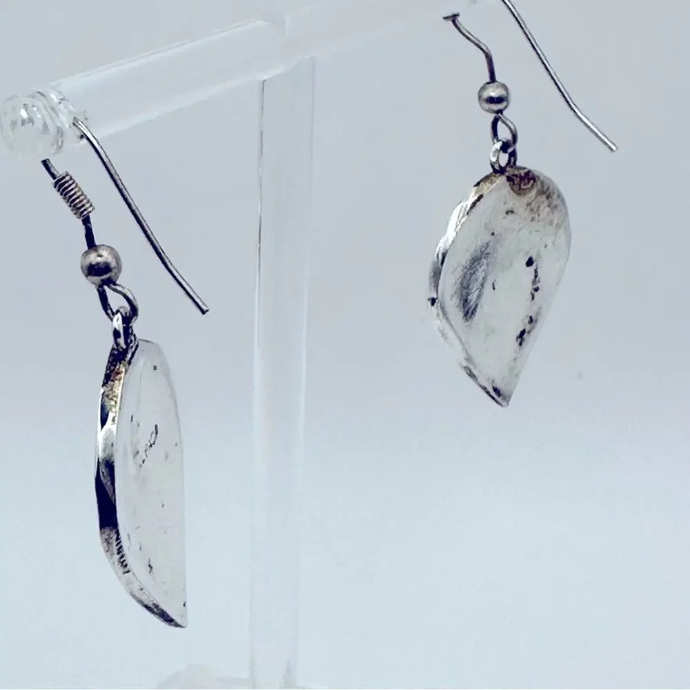 Mexico Alpaca Silver Dangle Earrings Floral Abalone Shell Inlay Casual Jewelry